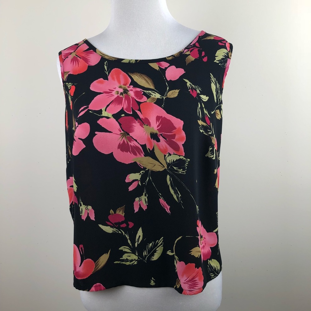 Apparenza Sleeveless Black Top w/Pink Flowers - PM
